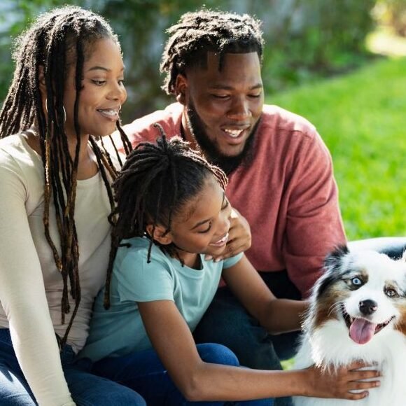 family with dog
